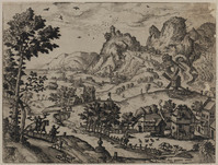 TvB G 0552
<br/>
Valkenjacht (uit een serie van 16 "landschappen")
<br/>
<em>Cock, Hieronymus (1510 - 1570)</em>
